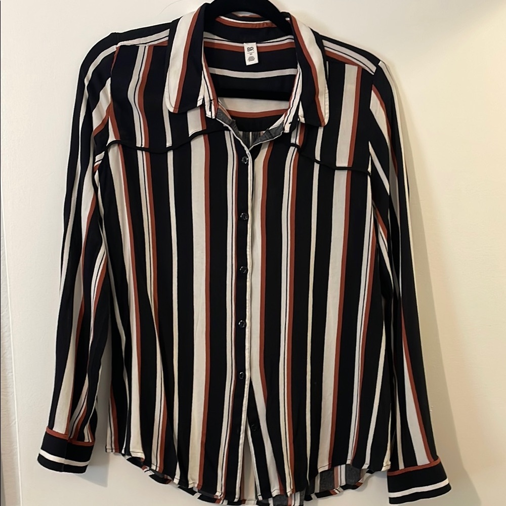 BP Black and White Button Down Shirt with Bold Stripes
